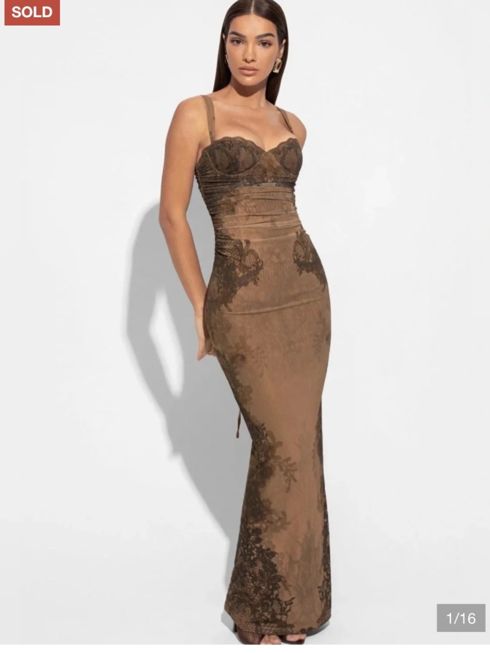 Murci Brown Lace Corset Maxi Dress – Size 6 – NWT